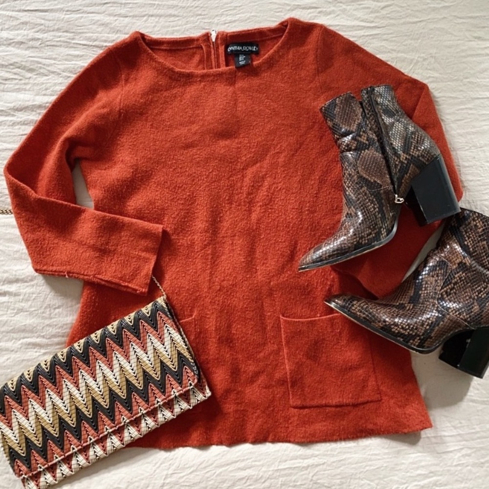Cynthia Rowley Terracota Flowy Winter Sweater Small Mid-Sleeve Front Pocket